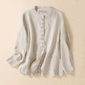 Nimara Ritual Women's Cotton Linen Stand Collar Long Sleeve Shirt With Pockets