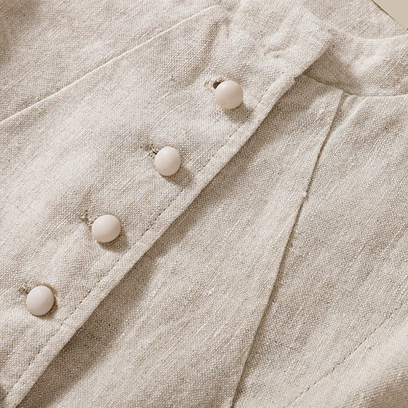 Nimara Ritual Women's Cotton Linen Stand Collar Long Sleeve Shirt With Pockets