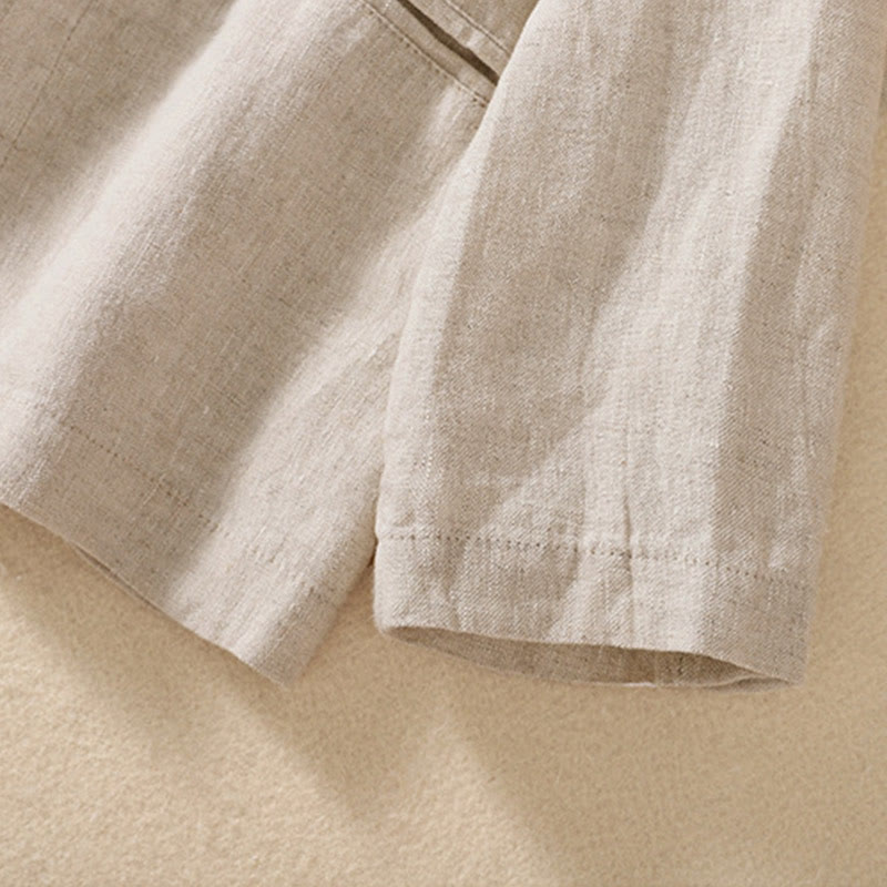 Nimara Ritual Women's Cotton Linen Stand Collar Long Sleeve Shirt With Pockets