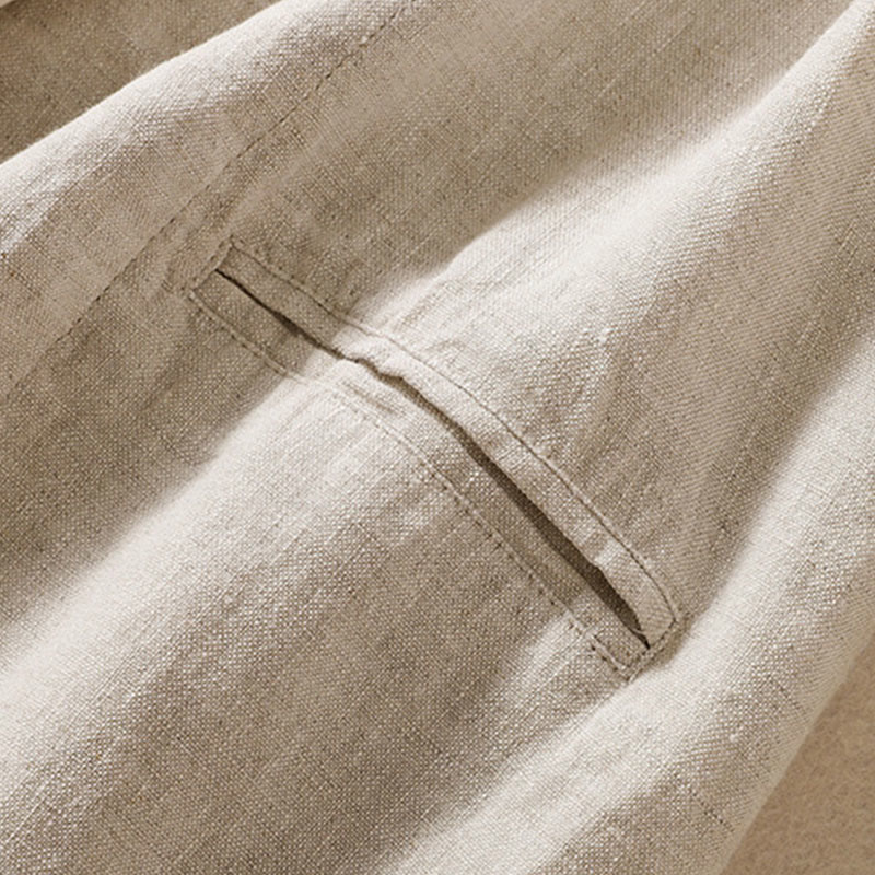Nimara Ritual Women's Cotton Linen Stand Collar Long Sleeve Shirt With Pockets