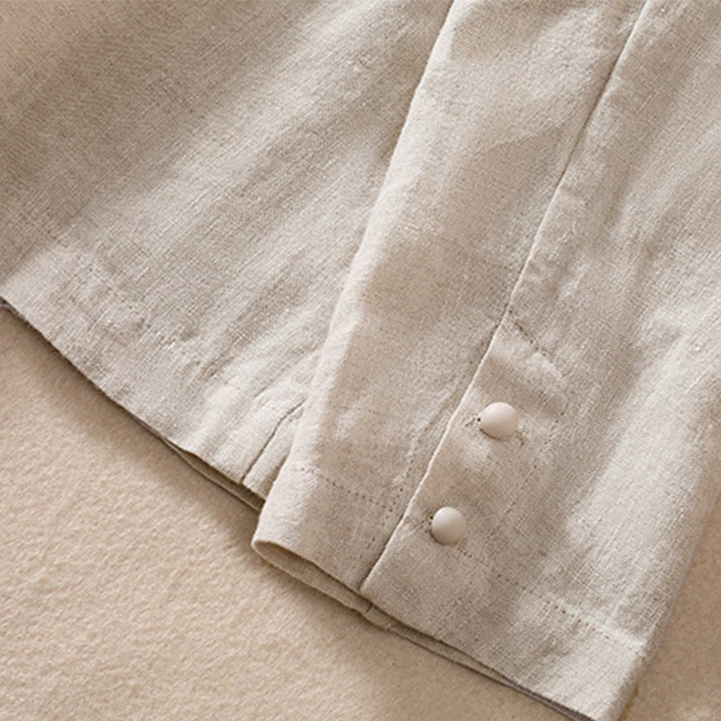 Nimara Ritual Women's Cotton Linen Stand Collar Long Sleeve Shirt With Pockets