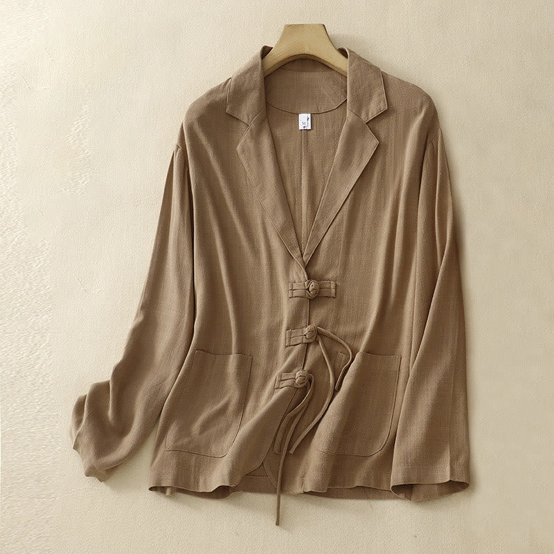Nimara Ritual Women's Cotton Linen Frog-Button Long Sleeve Jacket With Pockets