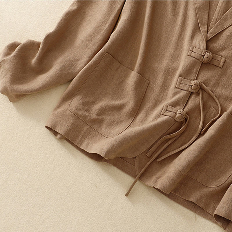 Nimara Ritual Women's Cotton Linen Frog-Button Long Sleeve Jacket With Pockets