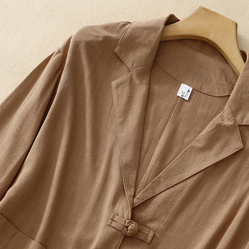Nimara Ritual Women's Cotton Linen Frog-Button Long Sleeve Jacket With Pockets
