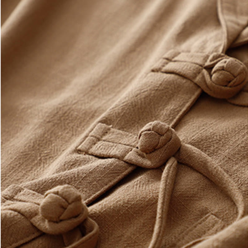 Nimara Ritual Women's Cotton Linen Frog-Button Long Sleeve Jacket With Pockets