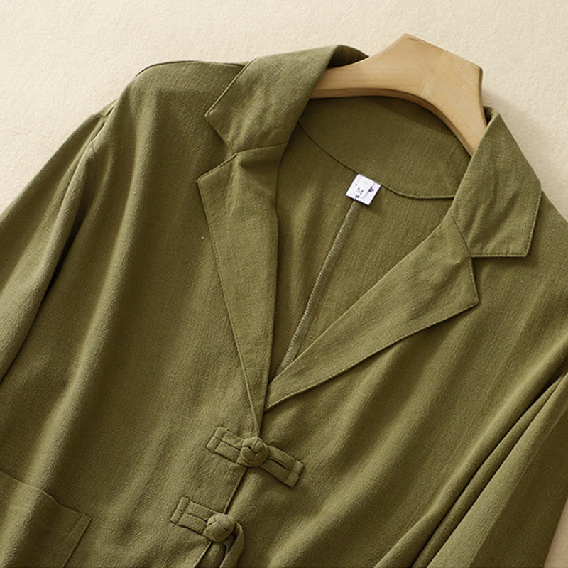Nimara Ritual Women's Cotton Linen Frog-Button Long Sleeve Jacket With Pockets