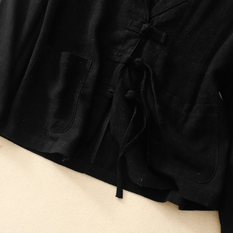 Nimara Ritual Women's Cotton Linen Frog-Button Long Sleeve Jacket With Pockets