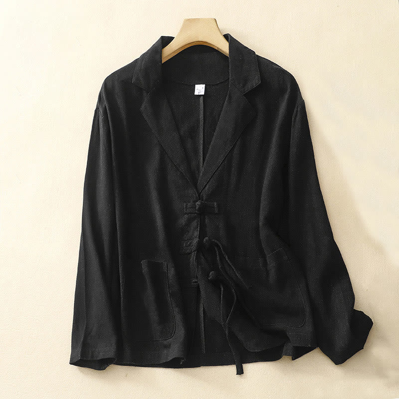 Nimara Ritual Women's Cotton Linen Frog-Button Long Sleeve Jacket With Pockets