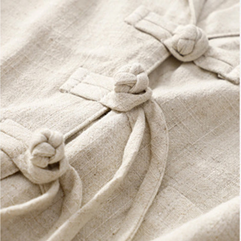 Nimara Ritual Women's Cotton Linen Frog-Button Long Sleeve Jacket With Pockets