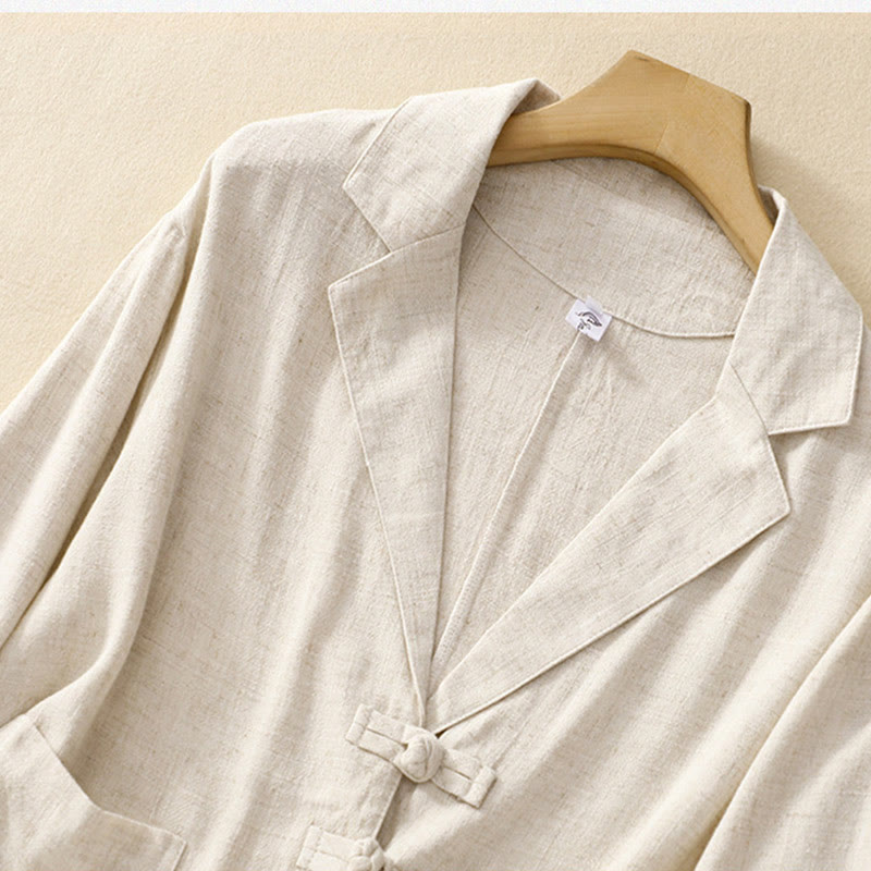 Nimara Ritual Women's Cotton Linen Frog-Button Long Sleeve Jacket With Pockets