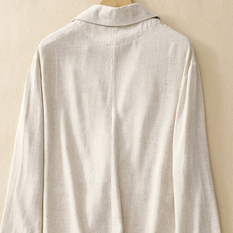 Nimara Ritual Women's Cotton Linen Frog-Button Long Sleeve Jacket With Pockets