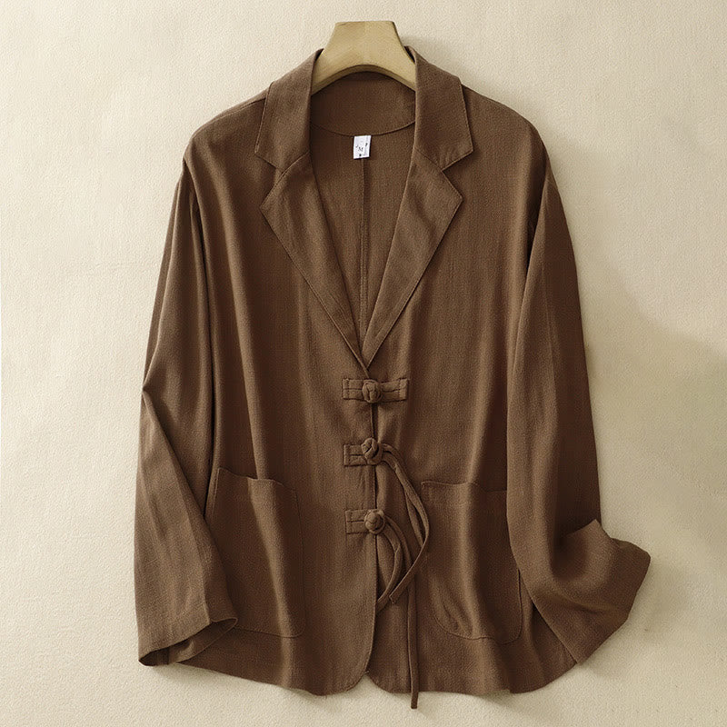 Nimara Ritual Women's Cotton Linen Frog-Button Long Sleeve Jacket With Pockets