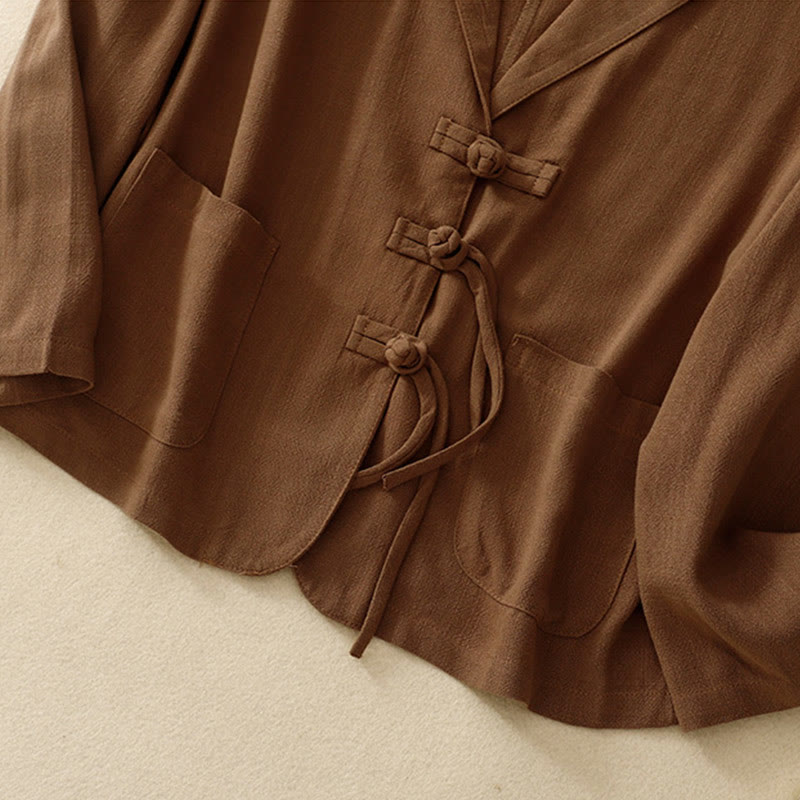 Nimara Ritual Women's Cotton Linen Frog-Button Long Sleeve Jacket With Pockets