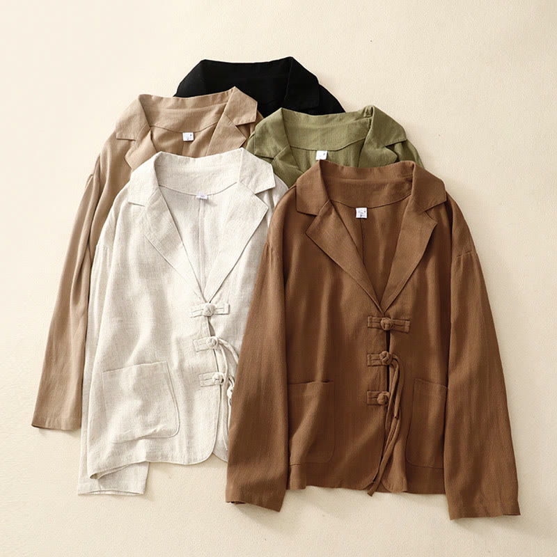 Nimara Ritual Women's Cotton Linen Frog-Button Long Sleeve Jacket With Pockets