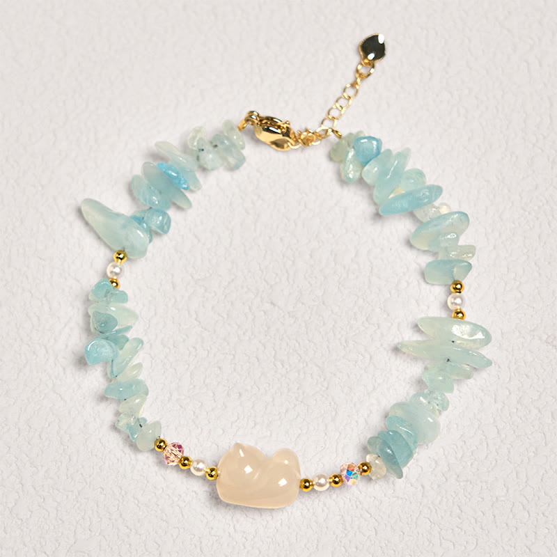 Nimara Ritual Natural Irregular Aquamarine Cute Cat Healing Bracelet