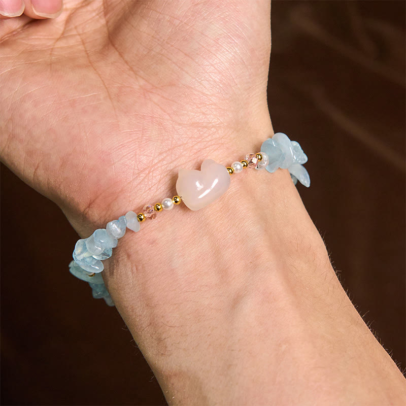 Nimara Ritual Natural Irregular Aquamarine Cute Cat Healing Bracelet
