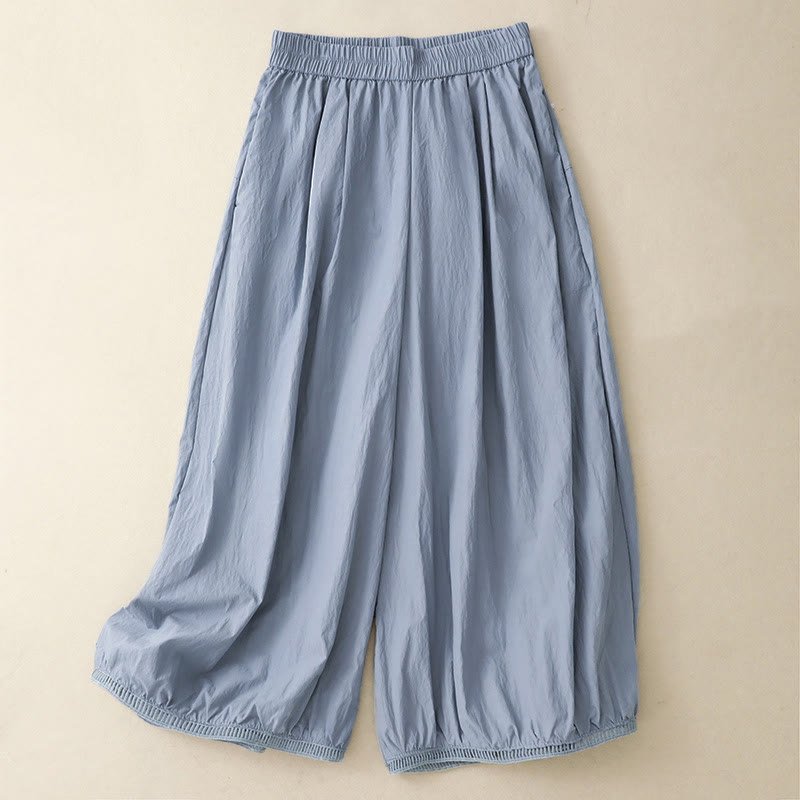 Nimara Ritual Casual Hem Hollow Design Women's Cotton 7-8 Length Wide Leg Pants With Pockets