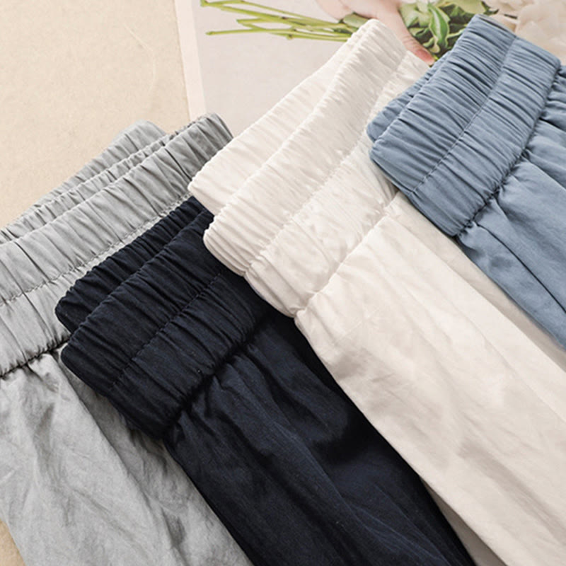 Nimara Ritual Casual Hem Hollow Design Women's Cotton 7-8 Length Wide Leg Pants With Pockets