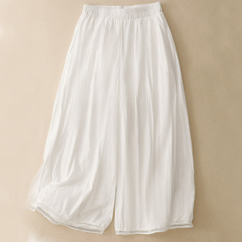 Nimara Ritual Casual Hem Hollow Design Women's Cotton 7-8 Length Wide Leg Pants With Pockets