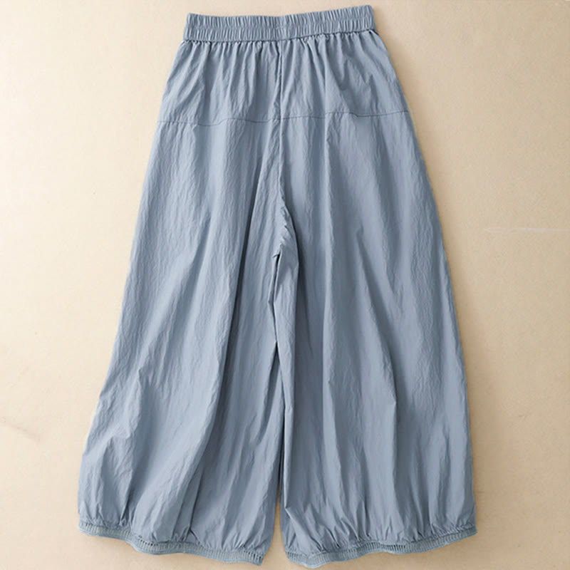 Nimara Ritual Casual Hem Hollow Design Women's Cotton 7-8 Length Wide Leg Pants With Pockets