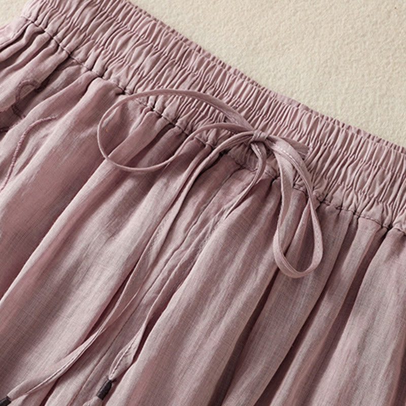 Nimara Ritual Commute Embroidery Drawstring Women's Cotton Wide Leg Pants With Pockets