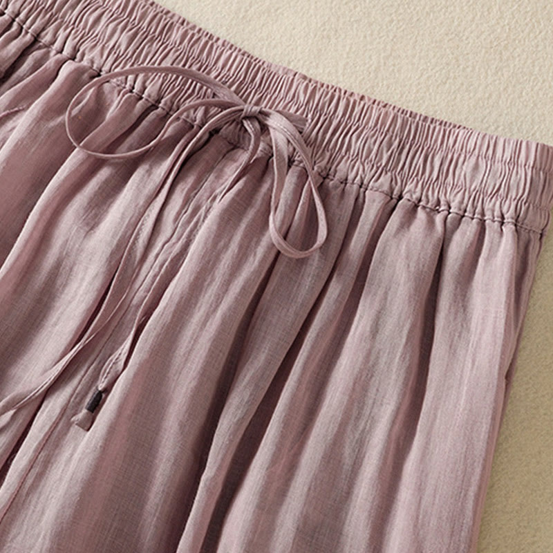 Nimara Ritual Commute Embroidery Drawstring Women's Cotton Wide Leg Pants With Pockets