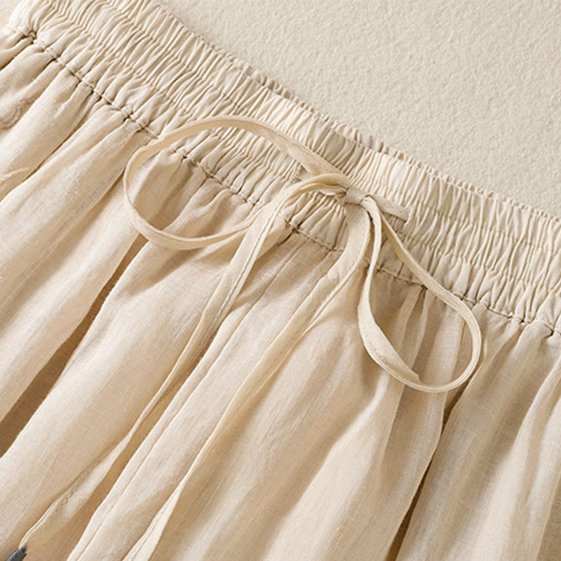 Nimara Ritual Commute Embroidery Drawstring Women's Cotton Wide Leg Pants With Pockets