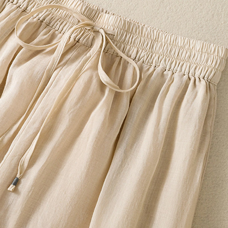 Nimara Ritual Commute Embroidery Drawstring Women's Cotton Wide Leg Pants With Pockets