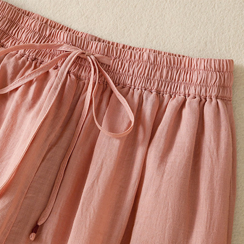 Nimara Ritual Commute Embroidery Drawstring Women's Cotton Wide Leg Pants With Pockets