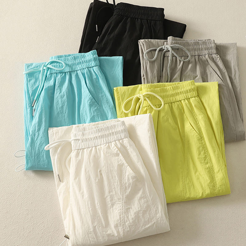 Nimara Ritual Summer Vintage Plain Drawstring Cuffed Women's Pants With Pockets