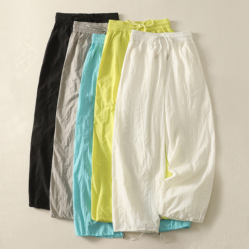 Nimara Ritual Summer Vintage Plain Drawstring Cuffed Women's Pants With Pockets