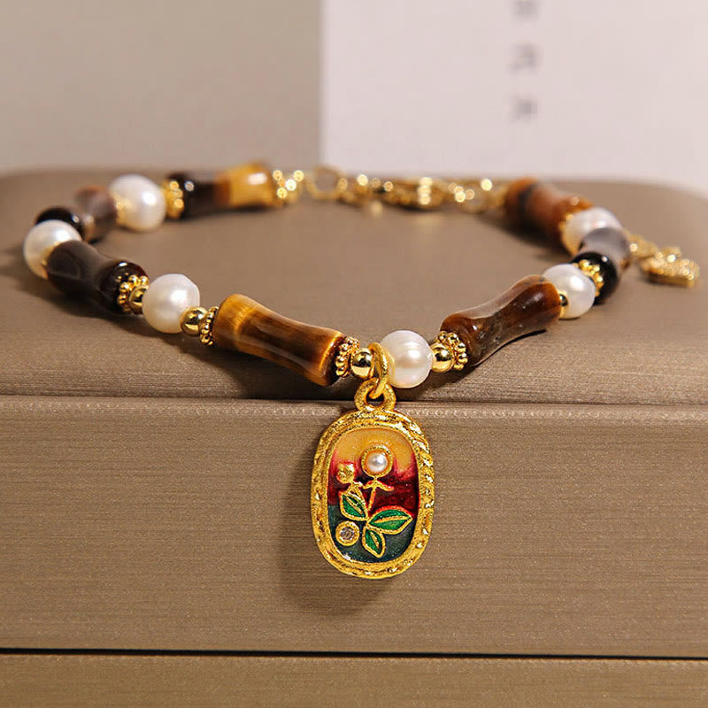 Nimara Ritual Natural Bamboo Tiger Eye Pearl Strength Bracelet
