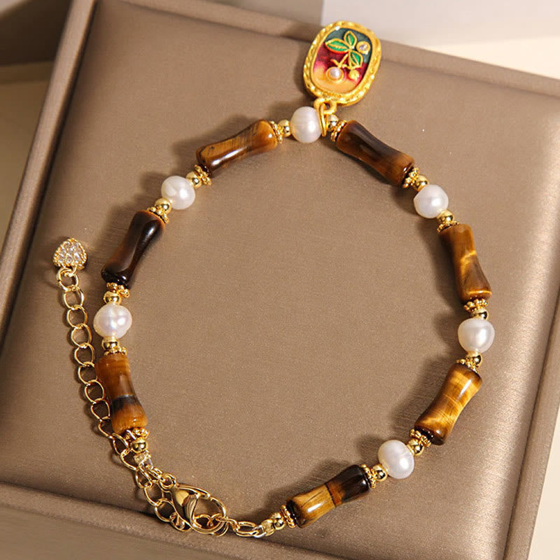Nimara Ritual Natural Bamboo Tiger Eye Pearl Strength Bracelet