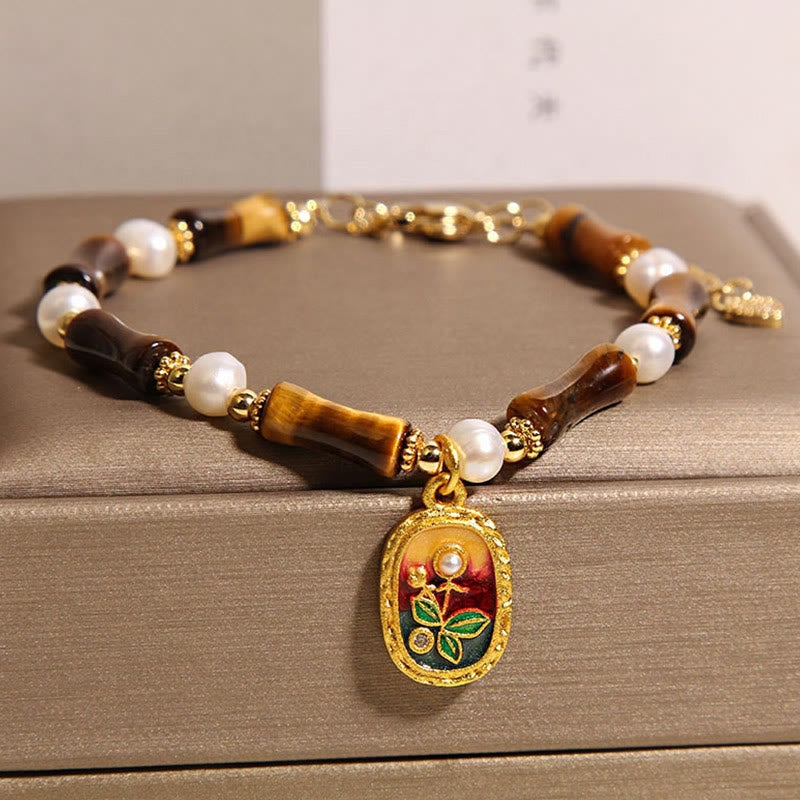 Nimara Ritual Natural Bamboo Tiger Eye Pearl Strength Bracelet