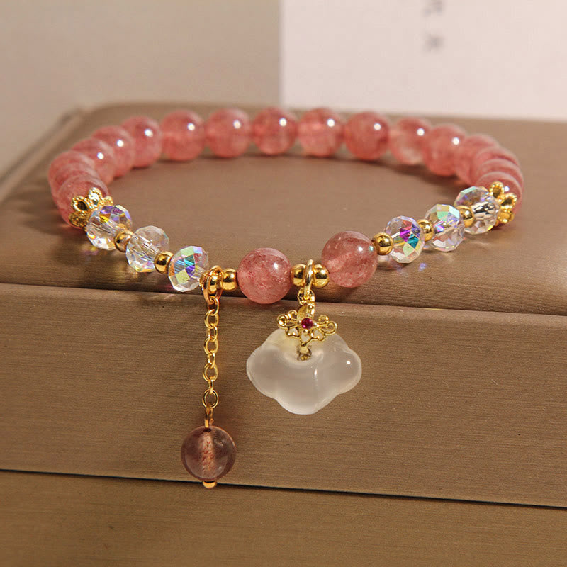 Nimara Ritual Auspicious Clouds Strawberry Quartz White Agate White Crystal Positive Bracelet