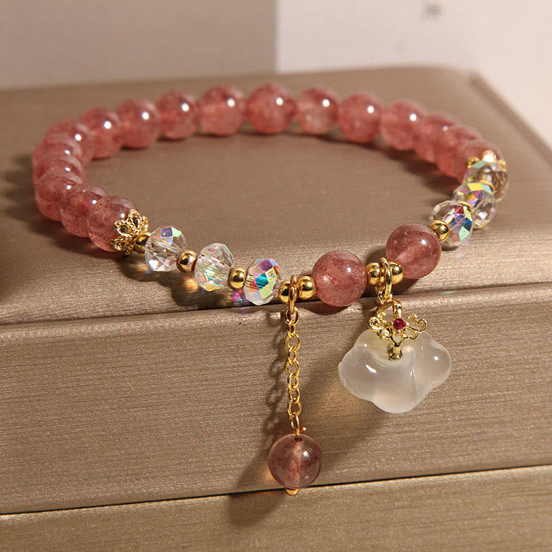 Nimara Ritual Auspicious Clouds Strawberry Quartz White Agate White Crystal Positive Bracelet
