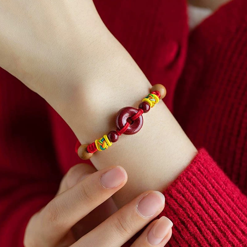 Nimara Ritual Red String Peach Wood Peace Buckle Cinnabar Protection Adult Kid Bracelet