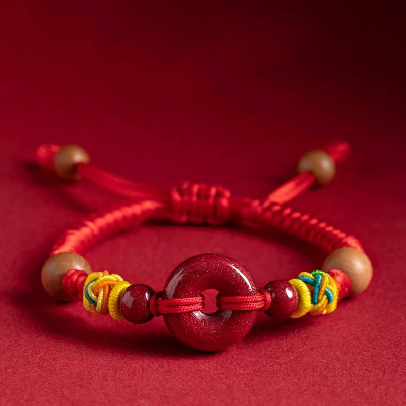 Nimara Ritual Red String Peach Wood Peace Buckle Cinnabar Protection Adult Kid Bracelet