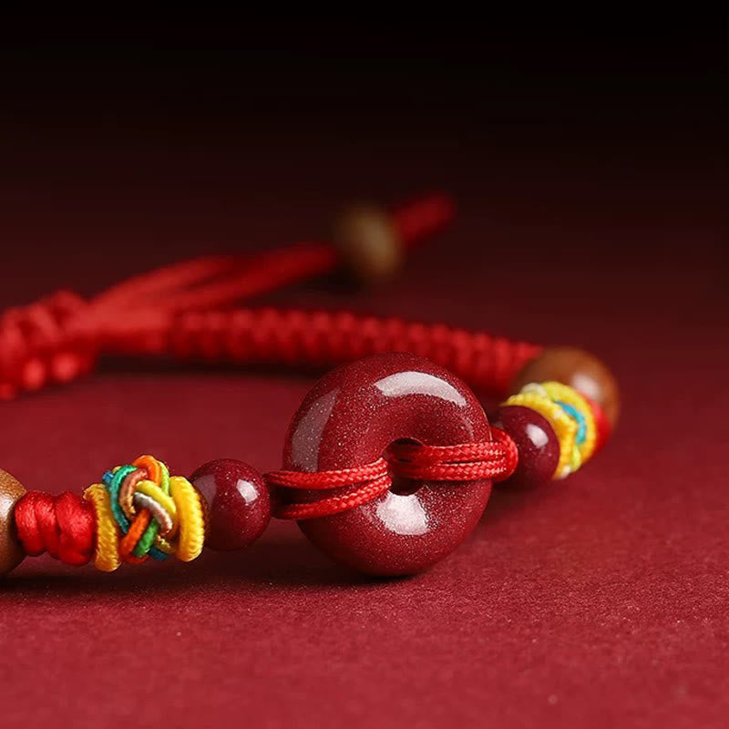 Nimara Ritual Red String Peach Wood Peace Buckle Cinnabar Protection Adult Kid Bracelet