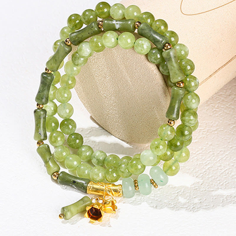 Nimara Ritual Retro Multilayer Lily of the Valley Bamboo Green Chalcedony Strength Bracelet