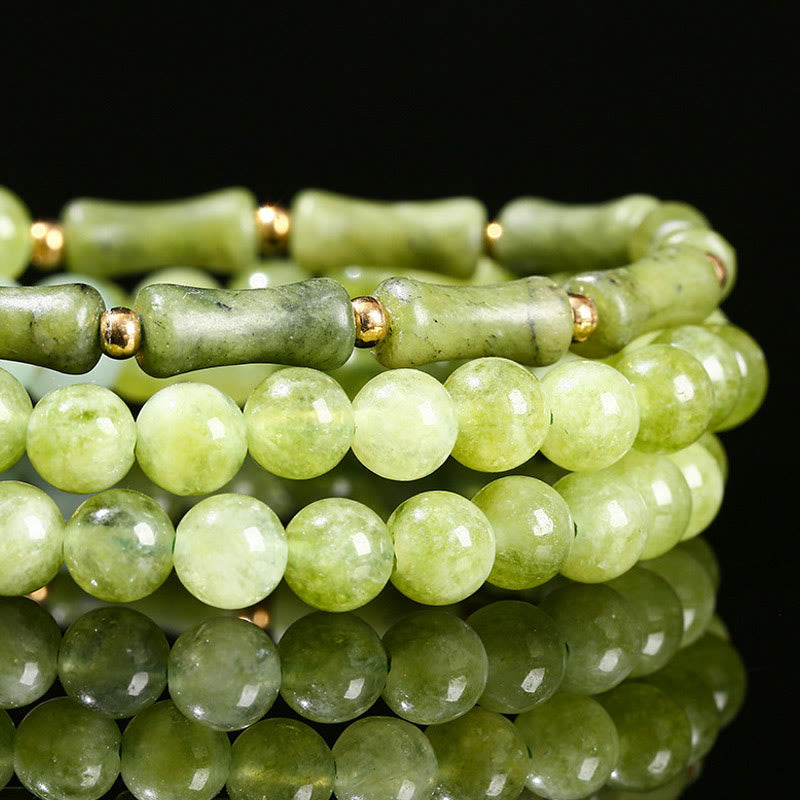 Nimara Ritual Retro Multilayer Lily of the Valley Bamboo Green Chalcedony Strength Bracelet