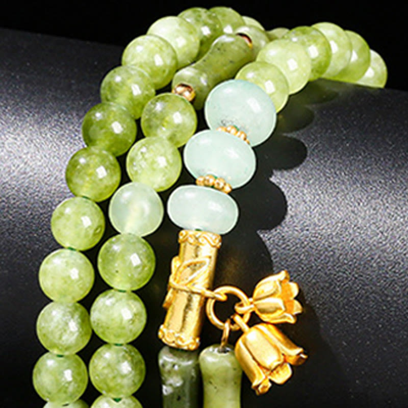 Nimara Ritual Retro Multilayer Lily of the Valley Bamboo Green Chalcedony Strength Bracelet