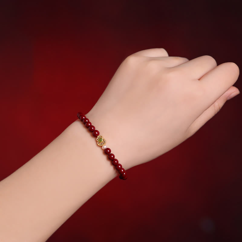 Nimara Ritual Gourd Pearl Cinnabar Blessing Beads Bracelet