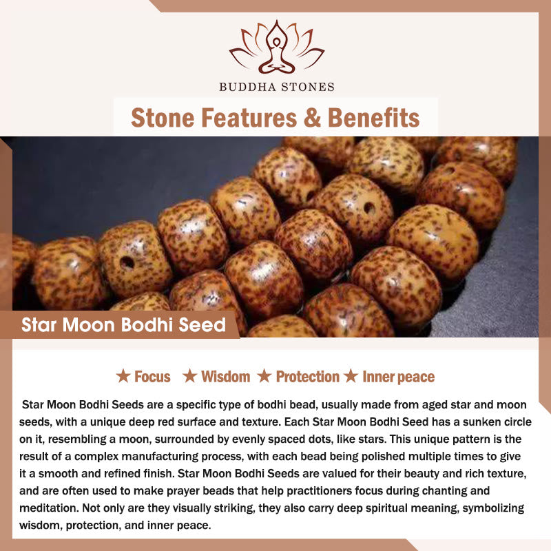 Nimara Ritual Hand PolishedStar Moon Bodhi Seed Elephant Pattern Inner Peace Bracelet