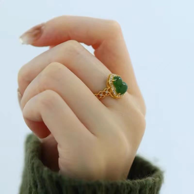 Nimara Ritual Vintage Gourd Green Chalcedony Copper Plated Gold Adjustable Wealth Ring