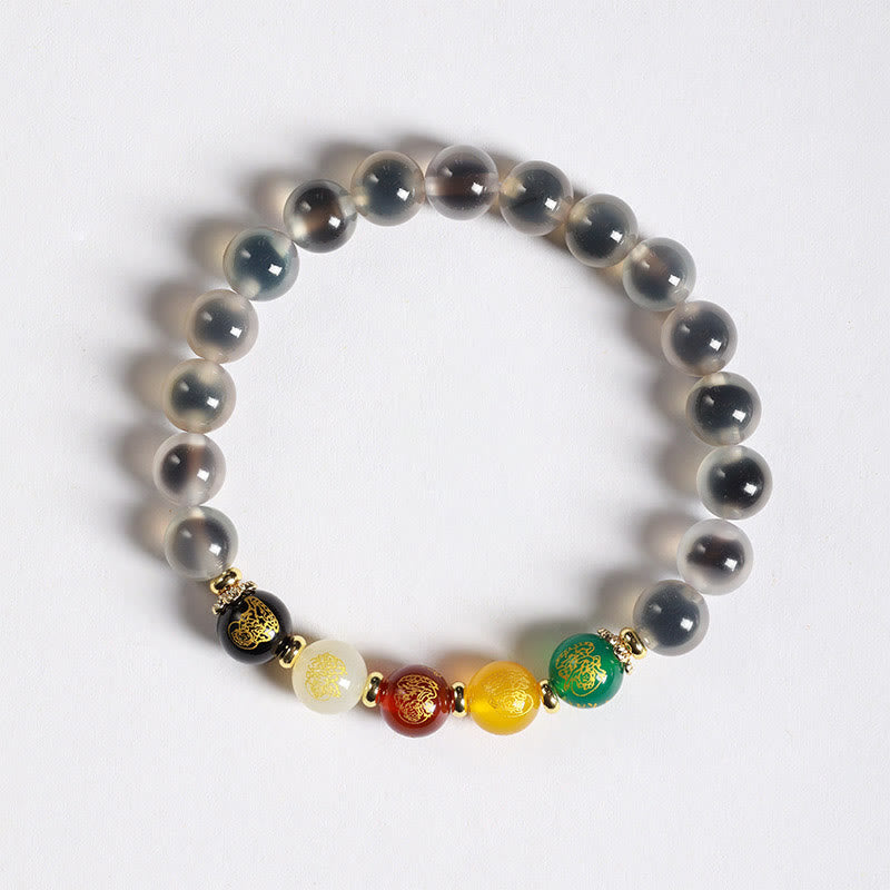 Nimara Ritual Natural Colorful Candy Agate Five Gods Of Wealth Harmony Bracelet