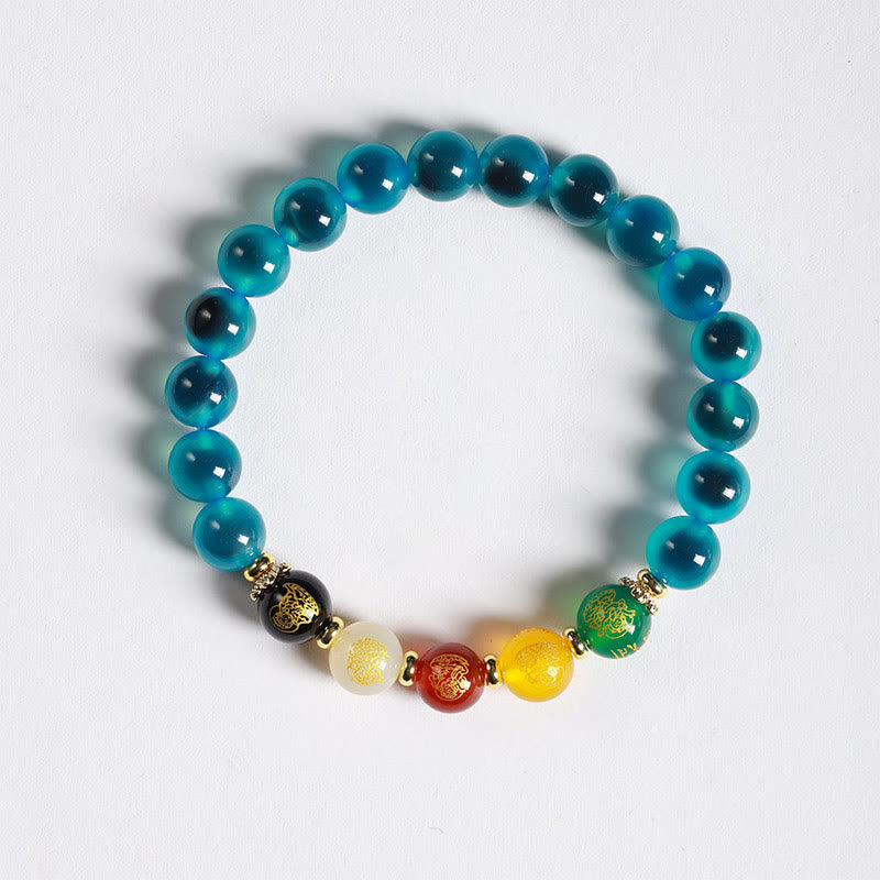 Nimara Ritual Natural Colorful Candy Agate Five Gods Of Wealth Harmony Bracelet