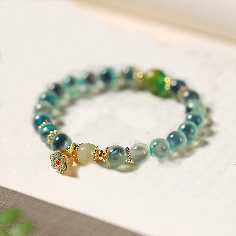 Nimara Ritual Natural Colorful Candy Agate Golden Lotus Pod Healing Bracelet