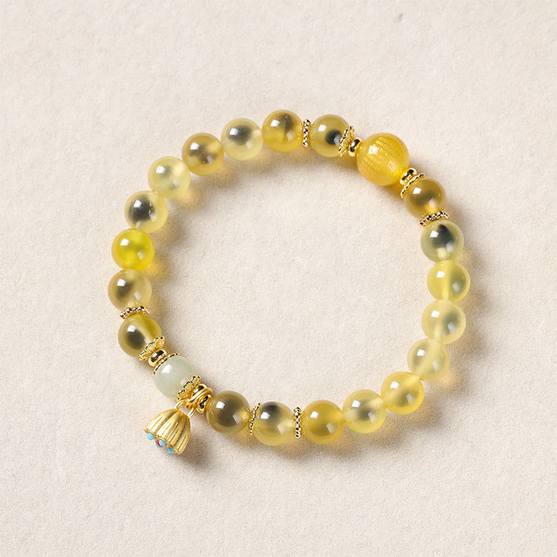 Nimara Ritual Natural Colorful Candy Agate Golden Lotus Pod Healing Bracelet