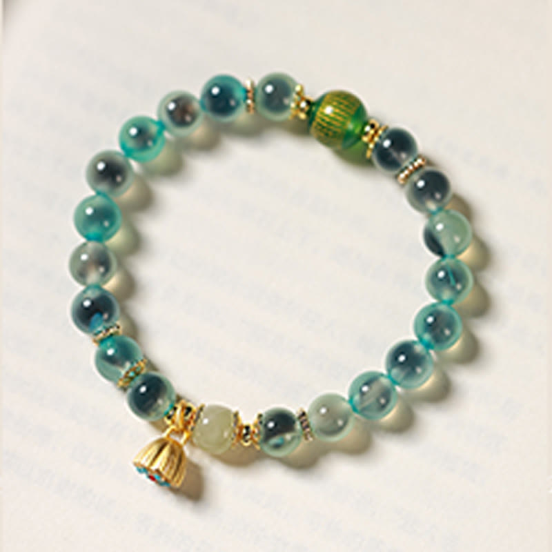 Nimara Ritual Natural Colorful Candy Agate Golden Lotus Pod Healing Bracelet
